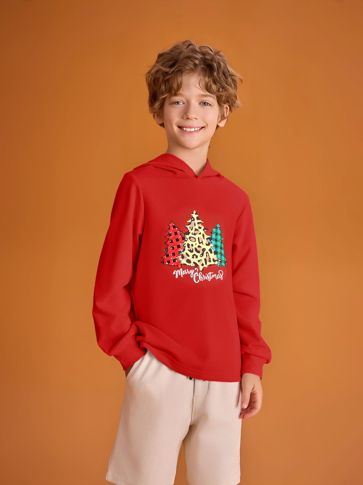 Haloumoning Boys Fashion Christmas Hoodies Kids Long Sleeve Hooded Sweatshirts 5-14 Years