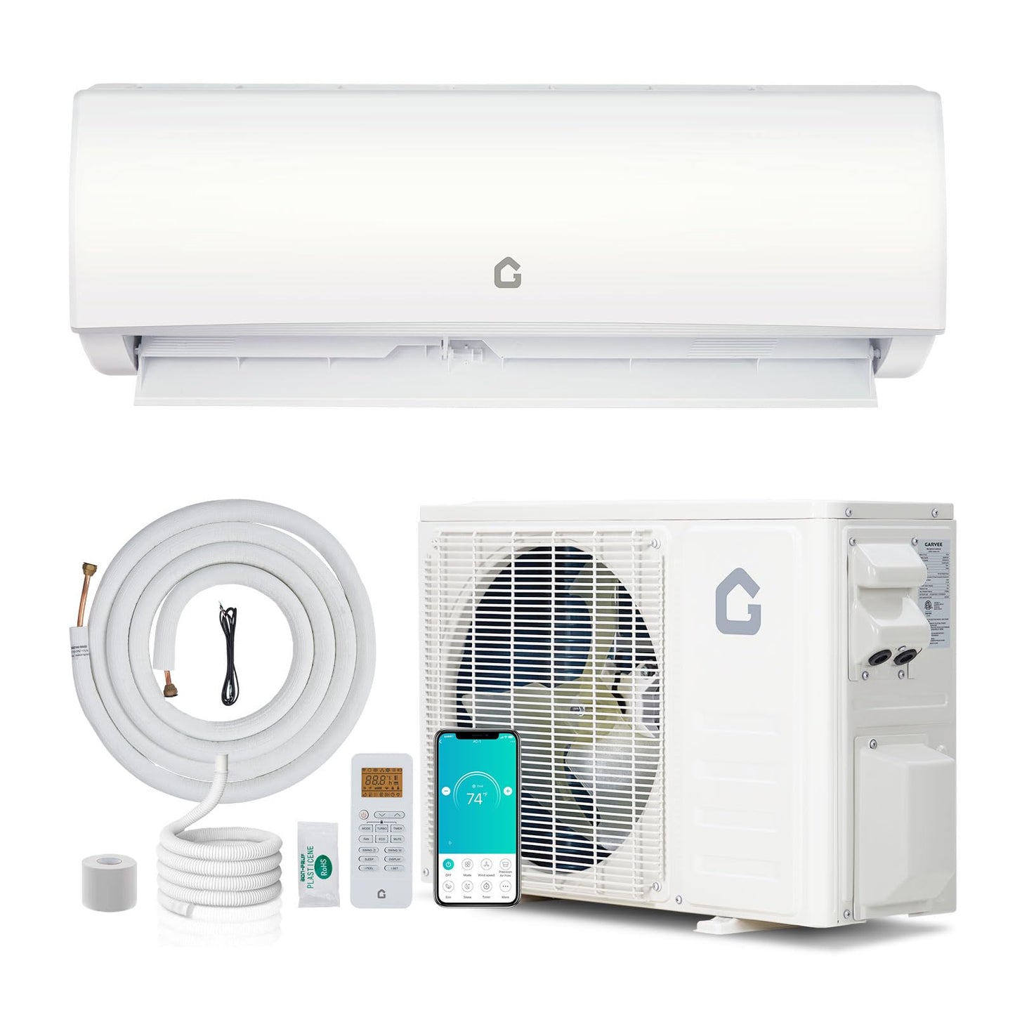 Garvee 12000 BTU Mini Split AC/Heating System, 21 SEER2 115V WIFI Enabled Energy Efficient Mini Split Air Conditioner,Wall-Mounted Split AC Unit,Cools Up to 750 Sq.Ft, Heat Pump & Installation Kits