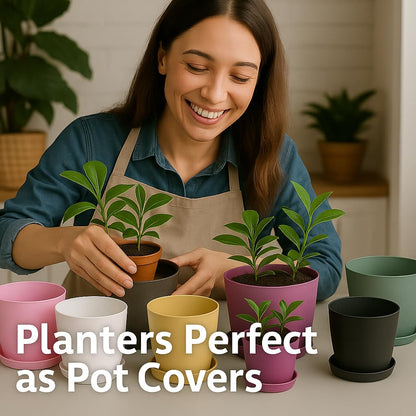Home Garden Ornaments Plant Pots Indoor, Indoor Plant Pot - Decorative Flower Pots with Mat Surface and Plant Pot Saucer (Diameter: 16cm, Colour: Black)