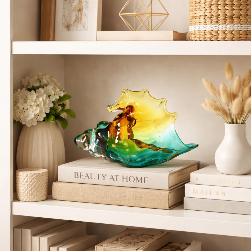 ClookRack Conch Shell Statue, Hand Blown Sea Glass Art Figurine
