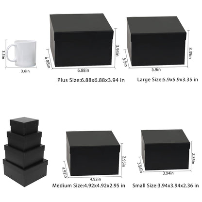 NOVELTYBOXUSA Nesting Gift Boxes with Lids 4 Pack,Fancy Square Rigid Gift Boxes for Present Black Stackable Gift Packing Boxes For Groomsmen Proposal Wedding Birthday Baby Showers