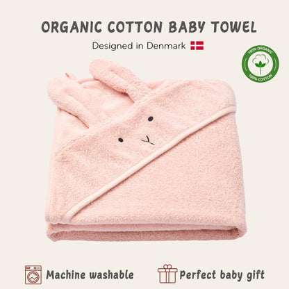Huxie Baby Hooded Towel – Organic Cotton Baby Bath Towels – Baby Towels, Baby Bath Towels for Baby Girl, 32" x 32" Super-Soft and Absorbent Baby Towels for Newborn (Rabbit - Blush)