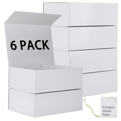 MUMUPACK 6 Pack White Gift Boxes With Lids,12x8x4.5 Inch Bridesmaid Proposal Box And Printable Stickers,Proposal Boxes With Ribbon For Wedding, Packaging, Present, Birthday