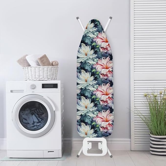Oil Painting Iris Flowers Ironing Board Cover-15x 54 White Pink Iris Flower