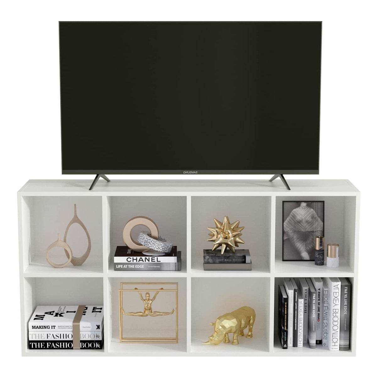 OSCHF 8-Cube Storage Shelf Bookcase - Wooden 4-Tier Floor Standing Open Bookshelf, Modern TV Stand up to 55 Inchs for Home and Office, Warm White