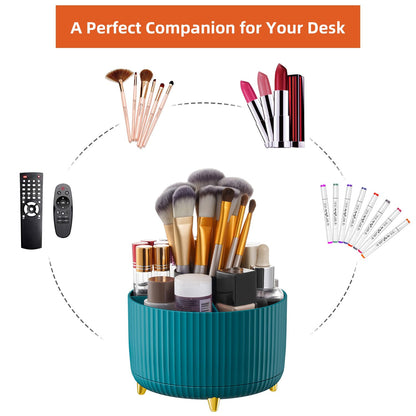 Marbrasse Desk Organizer, 360-Degree Rotating Pen Holder, Desk Organizers and Accessories with 5 Compartments Pencil Organizer, Art Supply Storage Box Caddy for Office, Home（Green）
