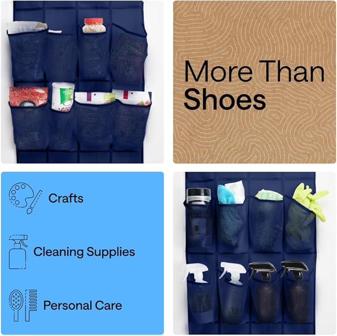 GORILLA GRIP Over the Door Shoe Organizer, 24 Large Breathable Mesh Pockets