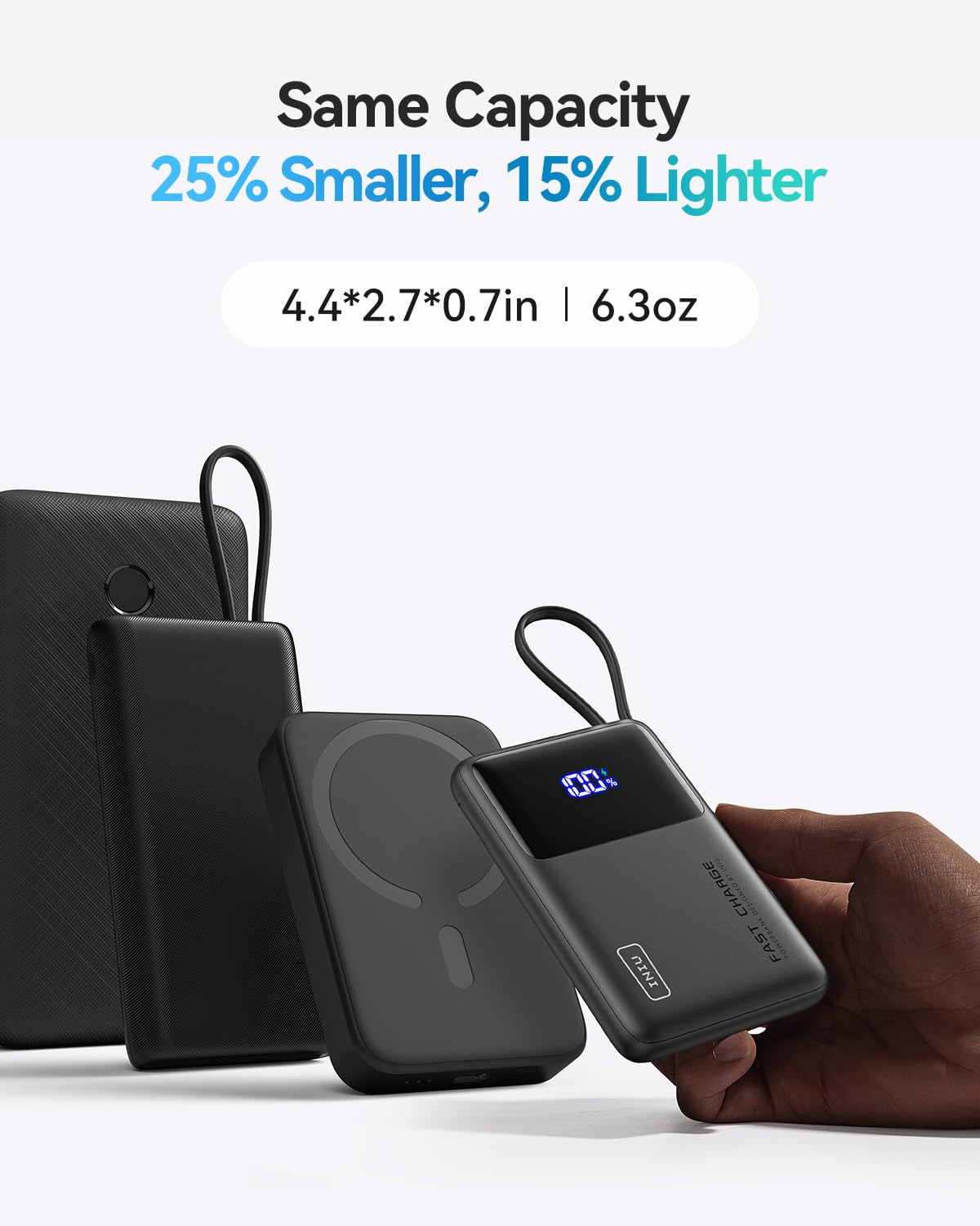 INIU 45W Power Bank, Slimmest 10000mAh Portable Charger with Build in USB-C Cable, Fast Charging USB C in&Out Battery Pack, Travel External Phone Charger for iPhone 16 15 Samsung S24 S23 Google etc