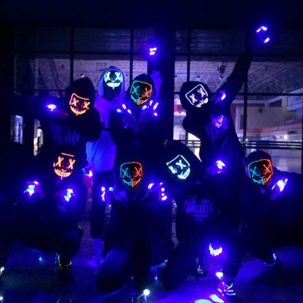 DWTECH LED Halloween Mask - Light Up Mask LED Masks EL Wire Scary Mask for Masquerade Cosplay Light Up Face Mask for Kids Men Women Halloween Festival Party (Ice Blue&Pink A)
