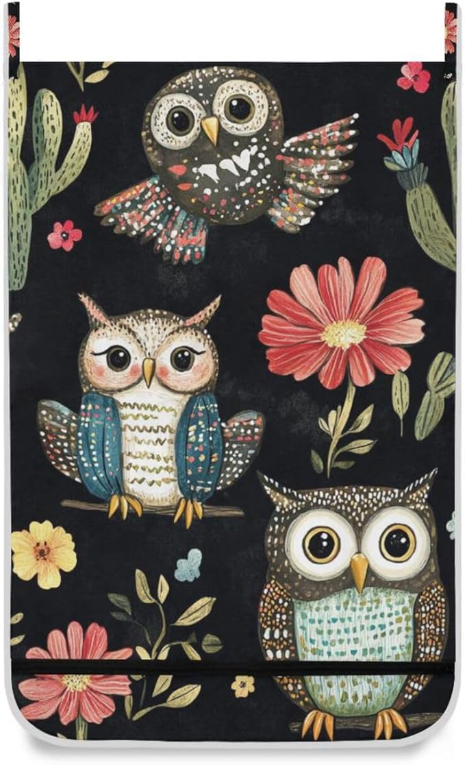 Black Owls Cactus Butterfly Hanging Laundry Hamper Door Hampers Bag Basket