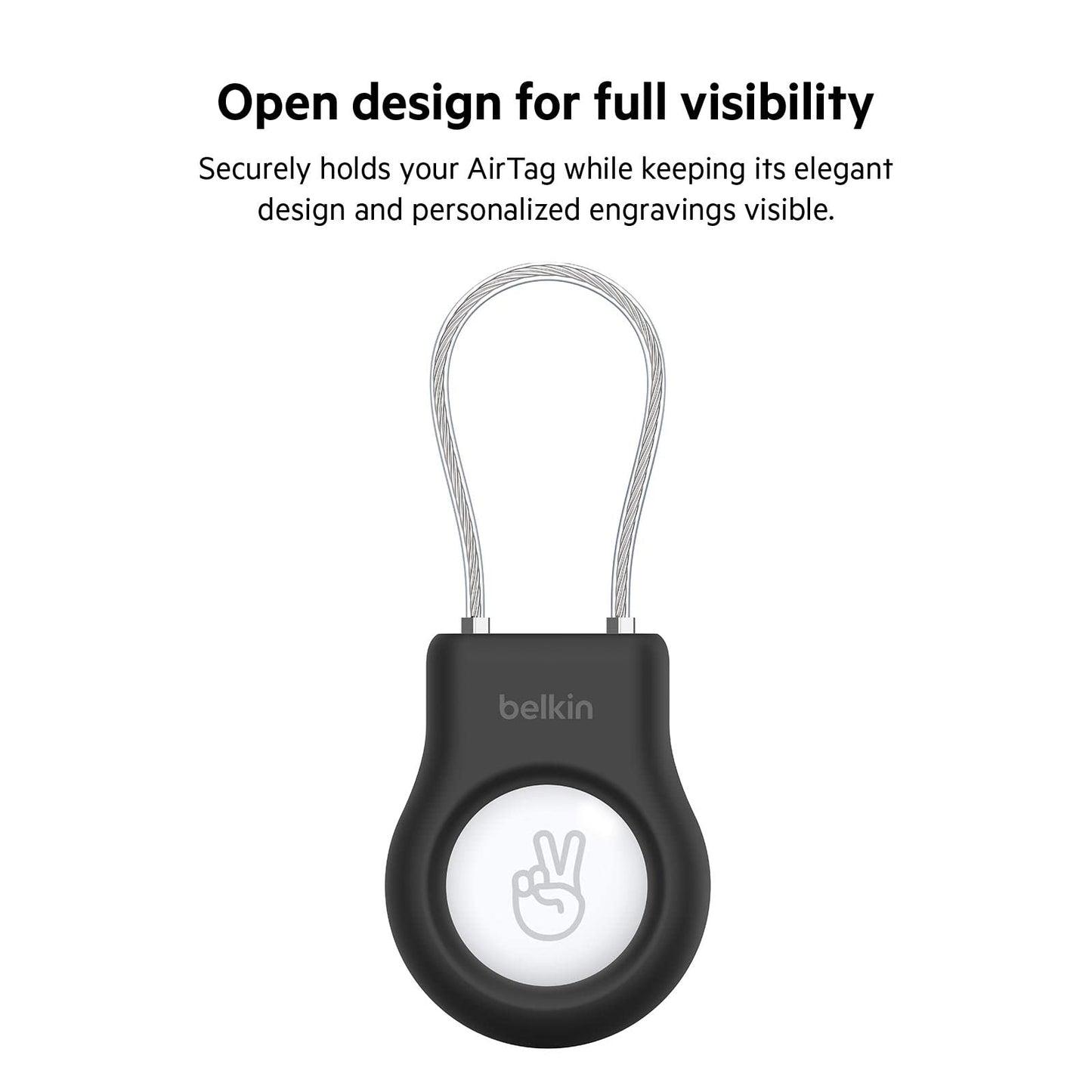 Belkin AirTag Case with Wire Cable, Secure Holder Protective Cover for Air Tag, Scratch Resistance, AirTag Accessory - (Black)