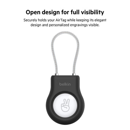 Belkin AirTag Case with Wire Cable, Secure Holder Protective Cover for Air Tag, Scratch Resistance, AirTag Accessory - (Black)