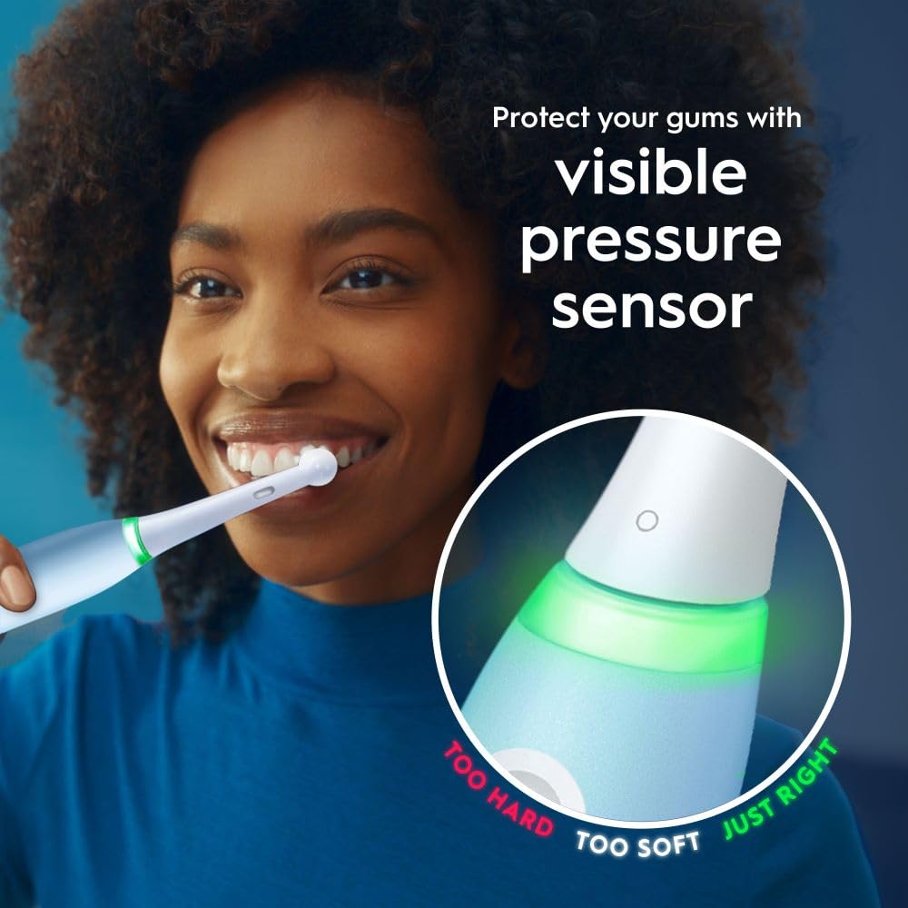 Oral-B iO 3 Ice Blue Electric Toothbrush, 1 Toothbrush Head, 1 Travel Case, Designed by Braun