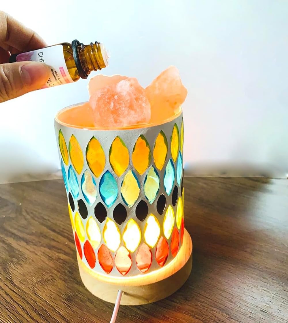 JUEFANG Himalayan Salt Lamp, Warming Turkish Persian Mosaic Glass Night Light with USB Power Home DecorationBirthday Gift (Tall-Rhombus)