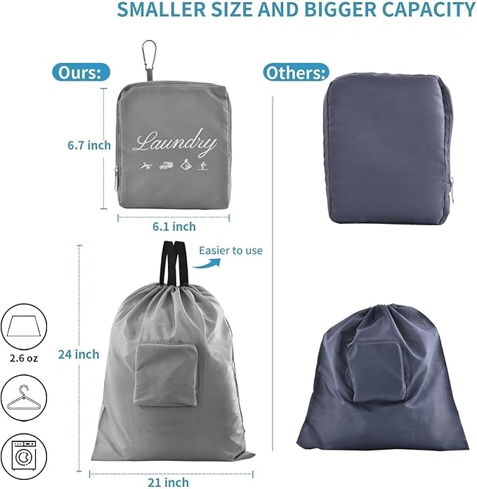 2 Pcs Travel Laundry Bags, JHX Dirty Clothes Organizer【Upgraded】with Handles
