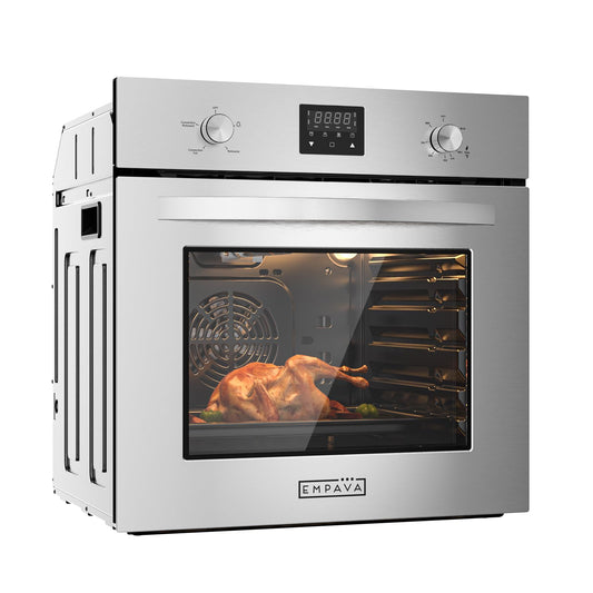 Empava Single Gas Wall Oven with 5 Cooking Funcitons, 24 inch Built-in Wall Convection Natural Gas Oven with Mechanical Control Knobs, Digital Display Panel, Stainless Steel
