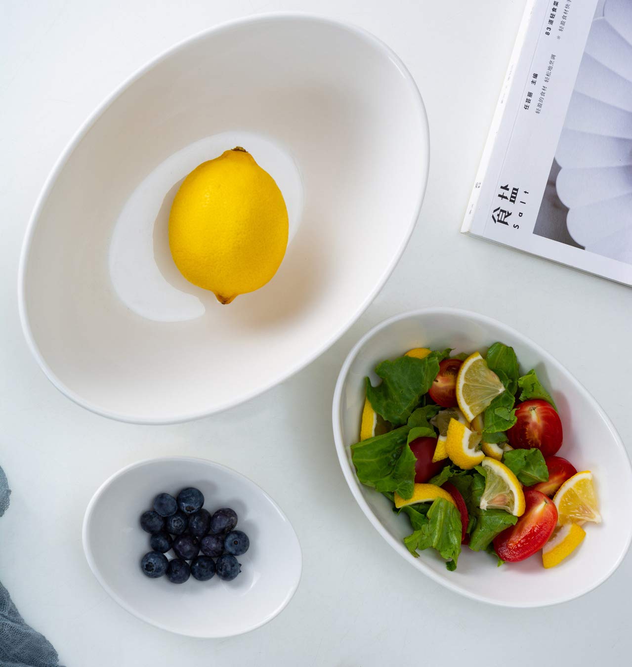 Lawei 4 Pack 9" Porcelain Serving Bowls, 36 Oz Oval Ceramic Mixing Bowls, Large Serving Dishes for Salads, Spaghetti, Dessert, Veggie, Potatoes and Fruits, Side Dishes, Microwave & Dishwasher Safe