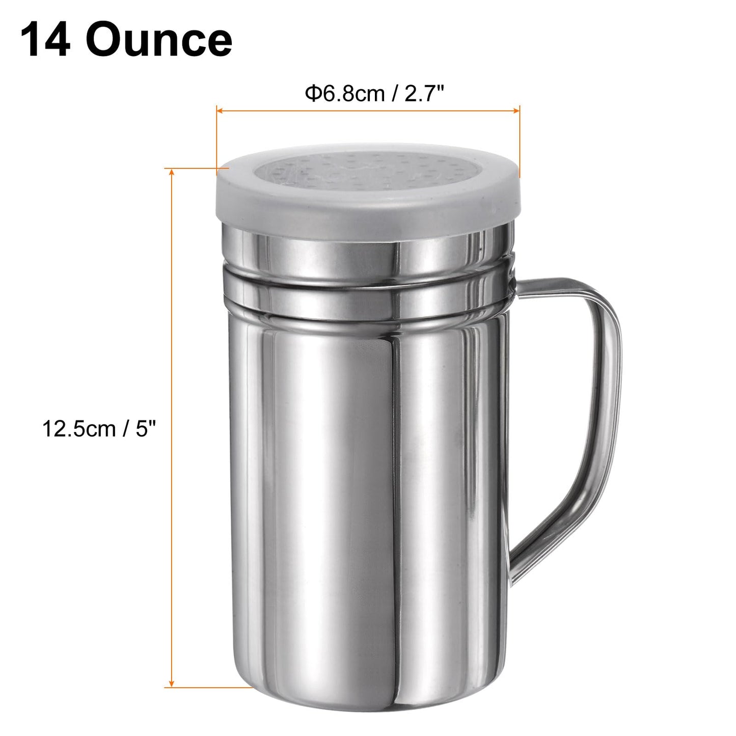 HARFINGTON Salt Dredge Shakers 14 Ounce Stainless Steel Seasonings Spice Shakers with Handle and Lid for Salt Sugar Flour