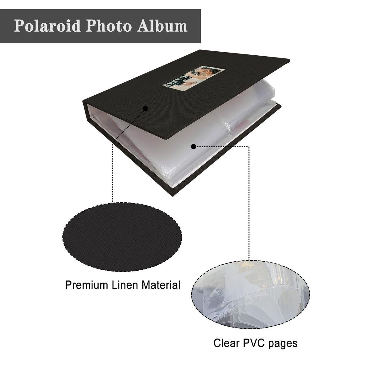 Mini Instax Photo Album 208 Photos 2x3 Inch Pictures Book for Fujifilm Polaroid Instant Camera, Linen Hardcover Polaroid Book for Photos Travel Family Anniversaries Baby Vacations Black 1 Pack