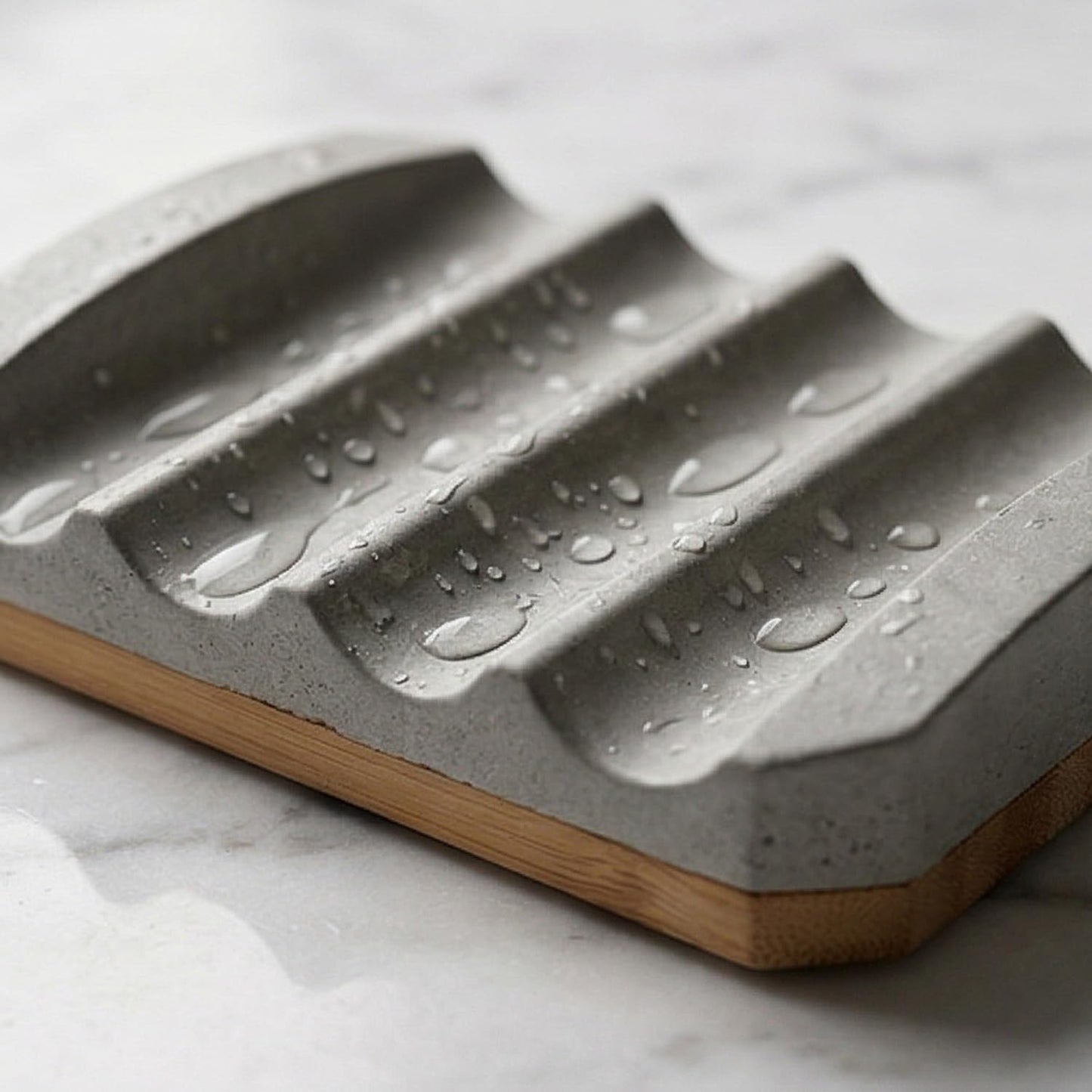 Concrete Soap Dish with Non-Slip Bamboo Base