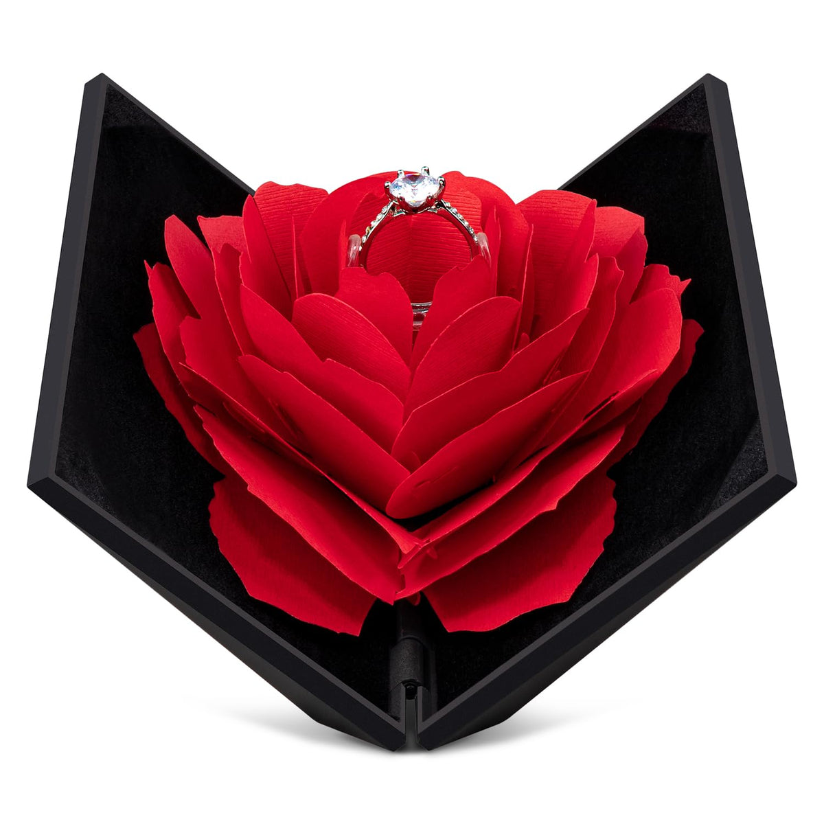 Wislist Creative Ring Box Small Ring case for Proposal Engagement Wedding Ceremony Birthday Gift Jewelry Display Presentation Storage Chest Holder Organizer (Black)