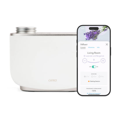 Aera Waterless Essential Oil Diffuser for Large Rooms (500–1000 Sq Ft) + Wi-Fi App & Alexa Control – Hypoallergenic Luxury Home Scent System (Fits 25mL Capsules –Sold Separately) – White