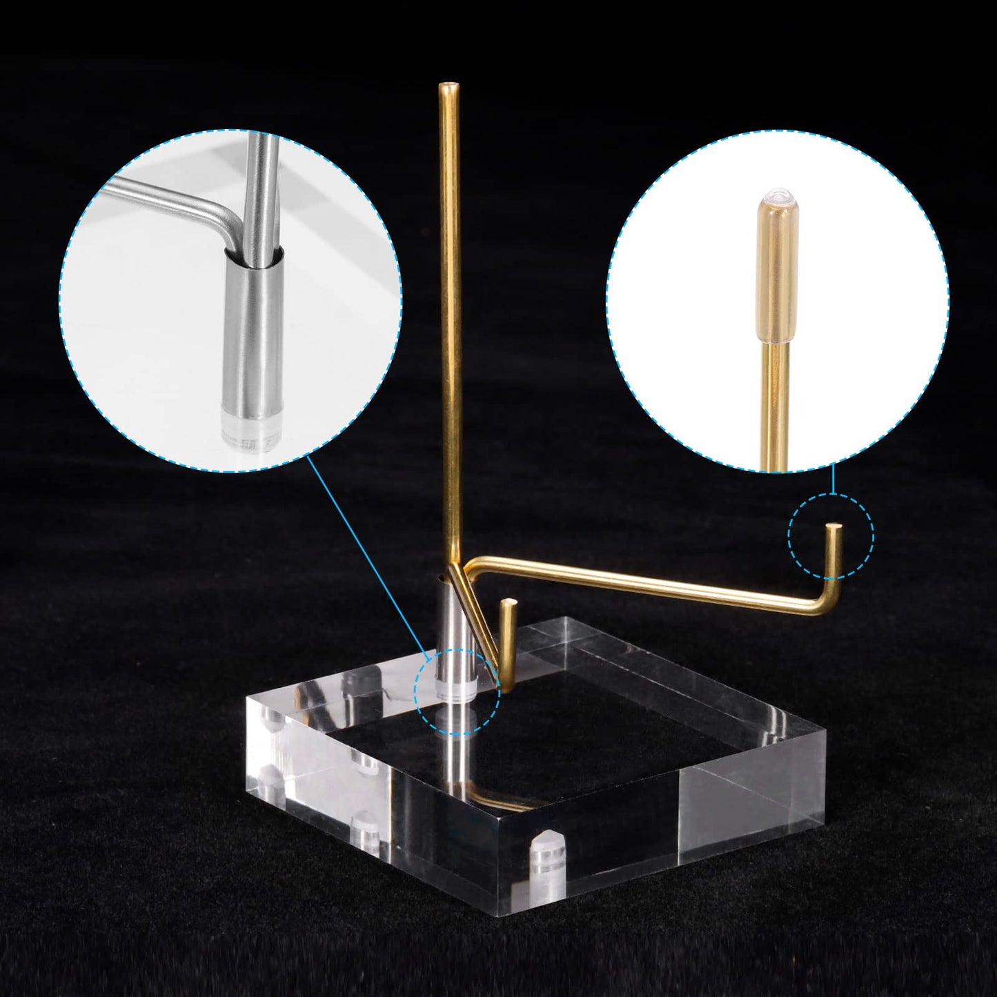 PATIKIL 2.4" x 2.4" x 1" Acrylic Display Stands, Display Easel Holder Brass Arm Crystal Display Stand for Mineral Gemstone, Clear