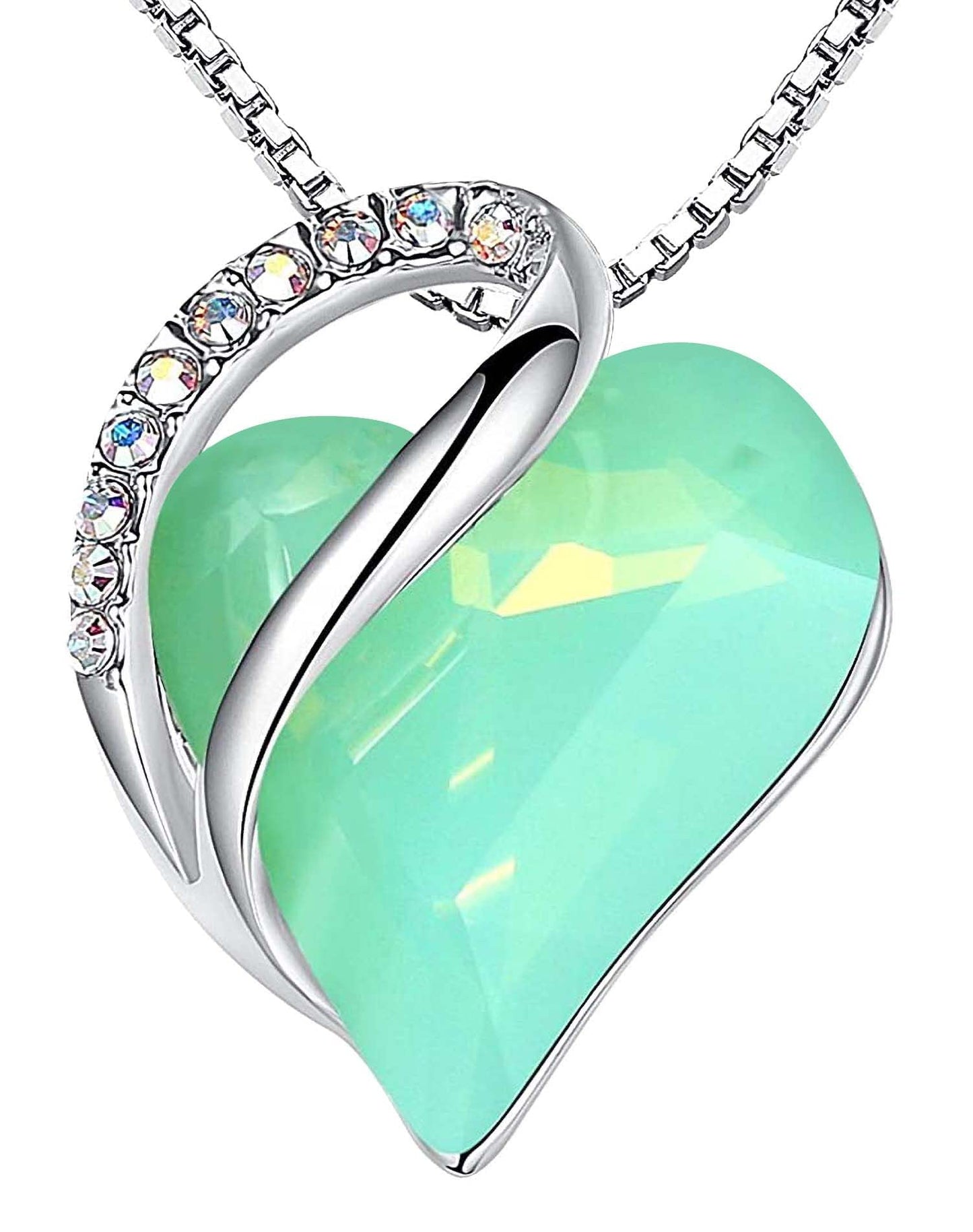 Leafael Valentine's Day Gift Necklaces for Women, Infinity Love Birthstone Heart Crystal Pendant, Birthday Anniversary Jewelry for Wife, Mom, and Her, Silver Plated, 18" + 2" Adjustable Chain