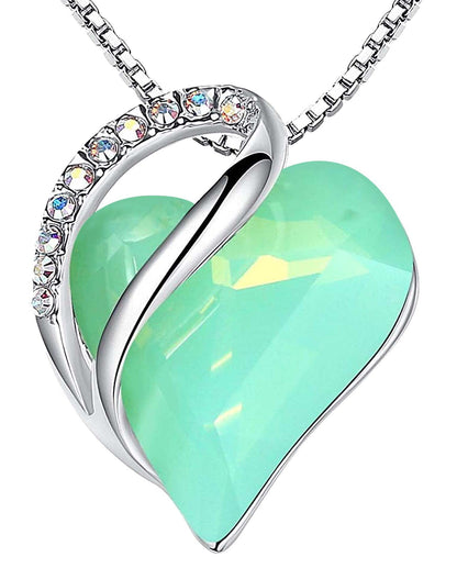 Leafael Valentine's Day Gift Necklaces for Women, Infinity Love Birthstone Heart Crystal Pendant, Birthday Anniversary Jewelry for Wife, Mom, and Her, Silver Plated, 18" + 2" Adjustable Chain
