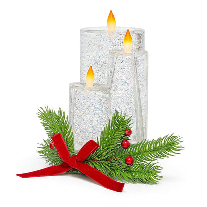 Christmas Tabletop Snow Globe Candle Water Spinning LED Lighted Acrylic Candle Décor Battery Operated Christmas Decoration (6.8" H x 4.8" W x 4.8" D) by Moments in Time