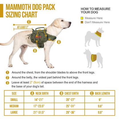 OneTigris Dog Pack Hound Travel Camping Hiking Backpack Saddle Bag Rucksack for Medium & Large Dog (Ranger Green)