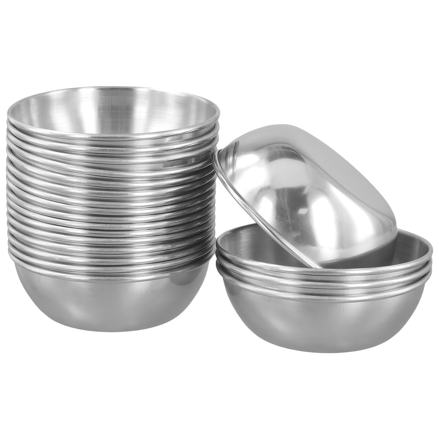 SHEUTSAN 20 Pack 3oz Stainless Steel Sauce Dishes, 3.5 Inch Mini Metal Dipping Bowls, Small Appetizer Plates for Seasoning Dishes Sushi Dipping Bowl,Silver