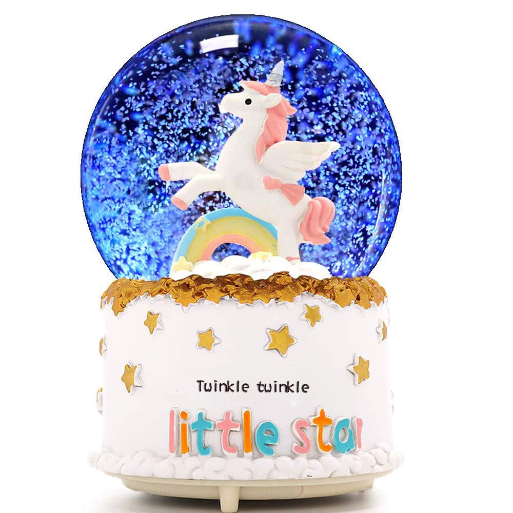 Unicorn Snow Globe, VECU 3.14 Inch Unicorn Music Snow Globes with Automatic Snowfull,Christmas Birthday Gift for Girl Boy