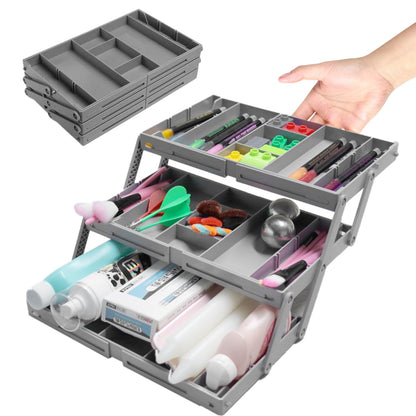 3 Tier Drawer Organizer Collapsible, Multi Level Drawer Organizer, Junk Drawer Organizer for Office, Makeup, Jewelry, Vanity, Kitchen(1 Row 3 Tier)