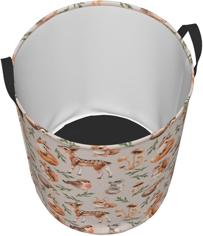 Forest Little Animal Laundry Hamper Bag, Deer Squirrel Hedgehog Fox Round