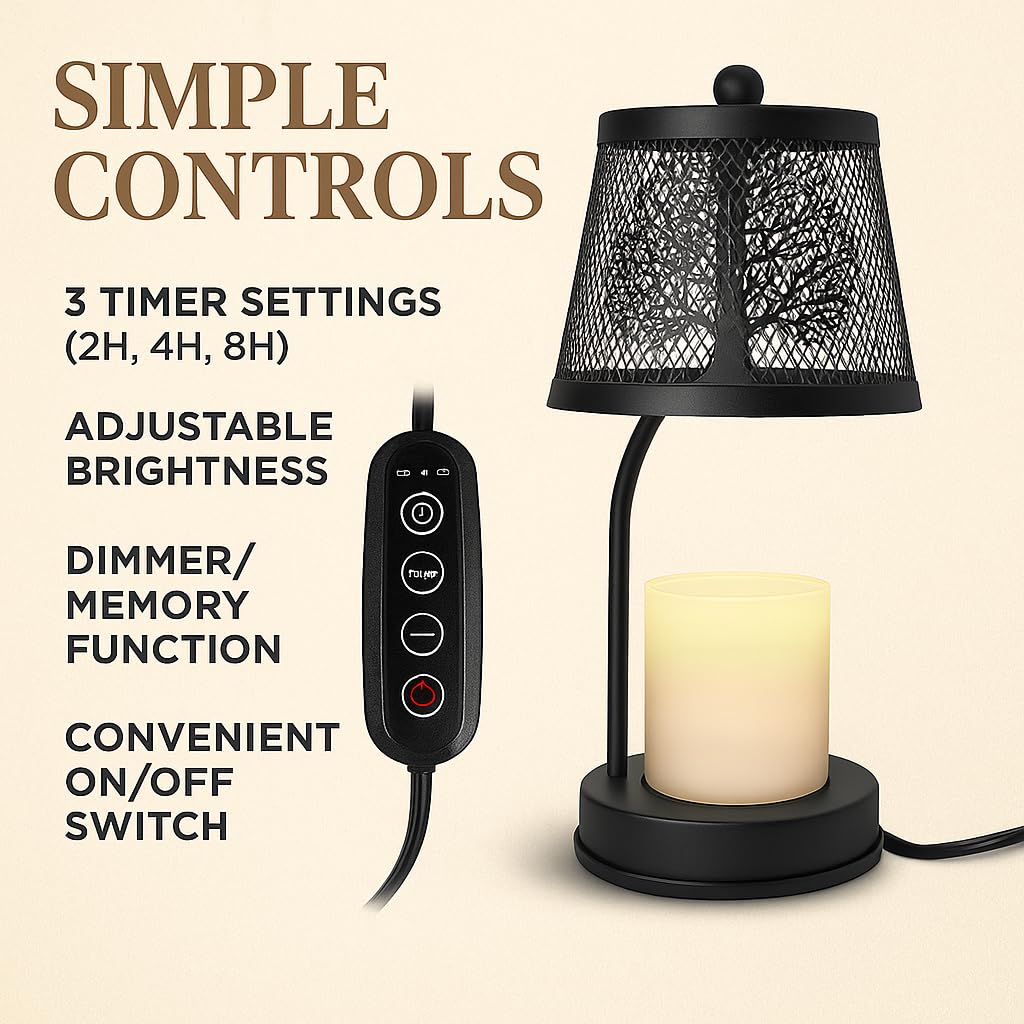 LUZZEN Farmhouse Candle Warmer Lamp Black – Large Flameless & Smokeless Candle Melter lamp with Timer & Adjustable Light,for Aromatic Candles – Zen & Meditation Decor, Lampara para Velas Aromaticas