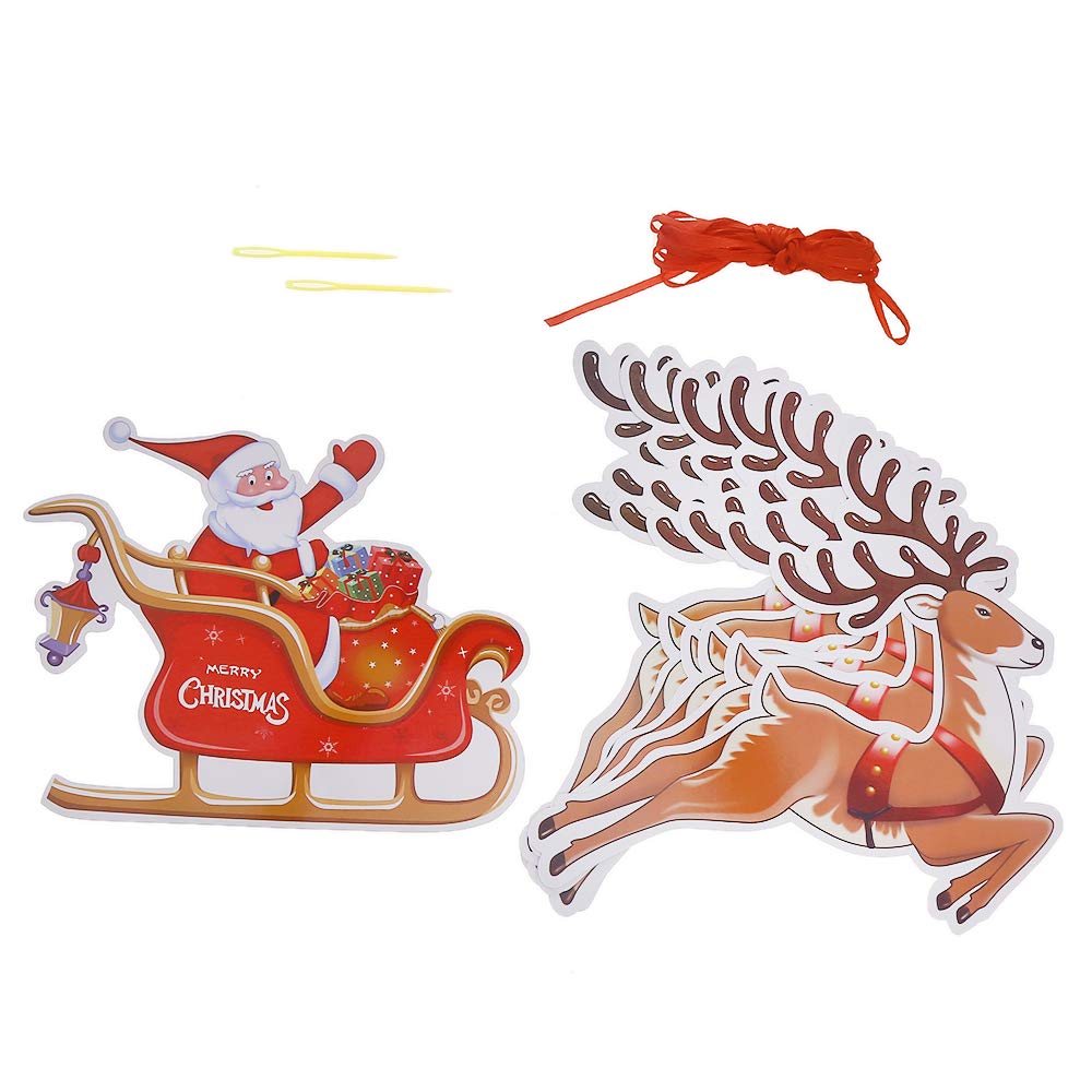 9 PCS Christmas Paper Banners Flags Santa and Reindeers Bunting Garlands for Door Wall Window Hanging Decoration Christmas Party Favor Supplies