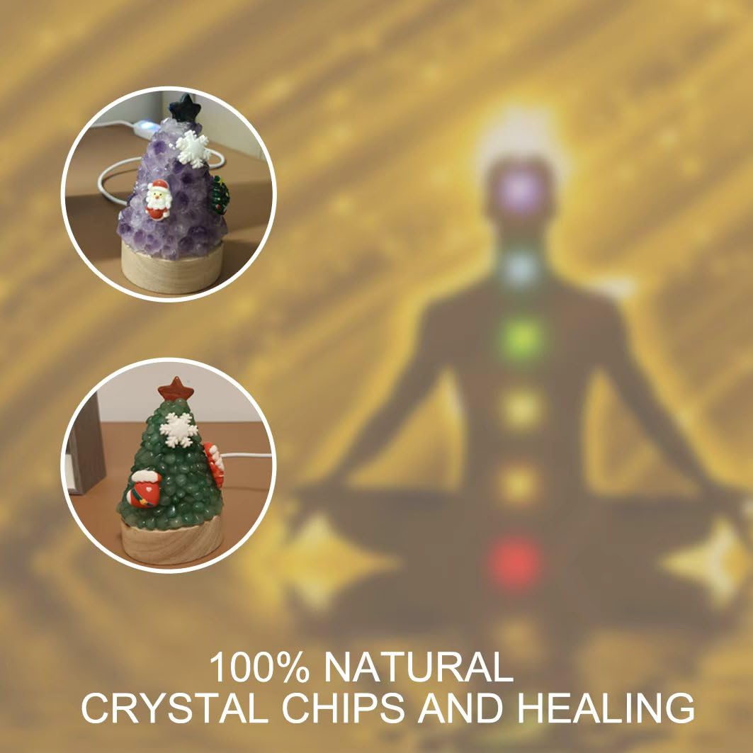 Youhot Natural Amethyst Crystal Tree Lamp - Healing Gemstone Pine Tree LED Night Light, 3.7 Inch Small Table Lamp with Wooden Base, Spiritual Home Office Decor, Zen Meditation Gift for Women & Men