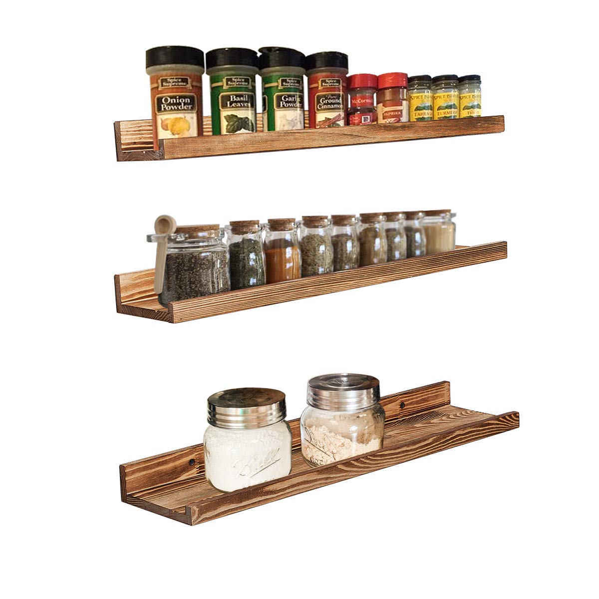 AZSKY 24 Inch Floating Shelves Set of 3 - Rustic Wood Picture Ledge Shelf for Home Storage Decor - Nursery Book Shelves, Wall Mounted Kids Bookshelf for Living Room, Bedroom, Photos & Vinyl Records
