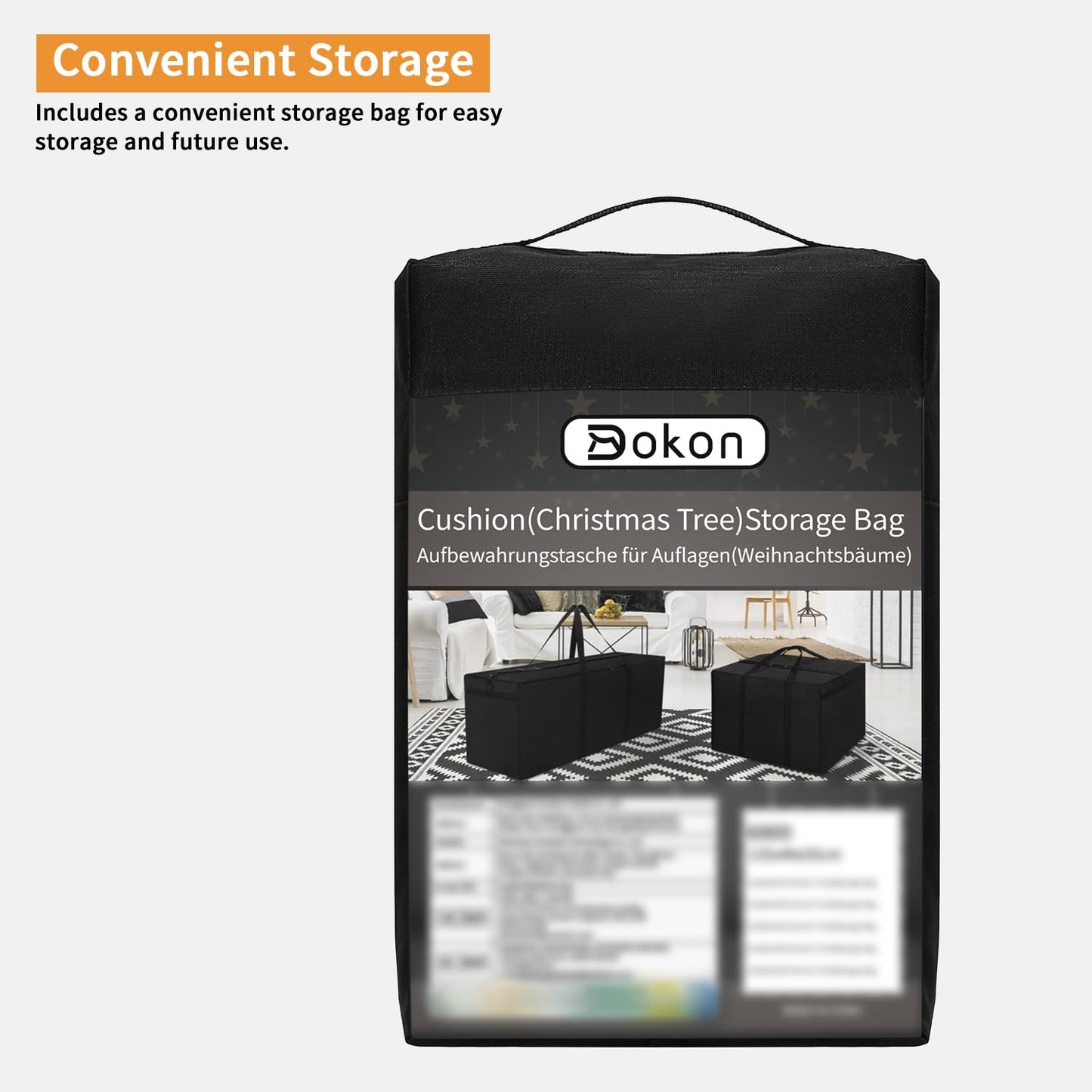 Dokon Garden Furniture Cushion Storage Bag Waterproof Christmas Tree Storage Bag Anti-UV Heavy Duty Oxford Fabric Outdoor Cushion Bags with Durable Handle and Zipper (175x55x75cm) - Black