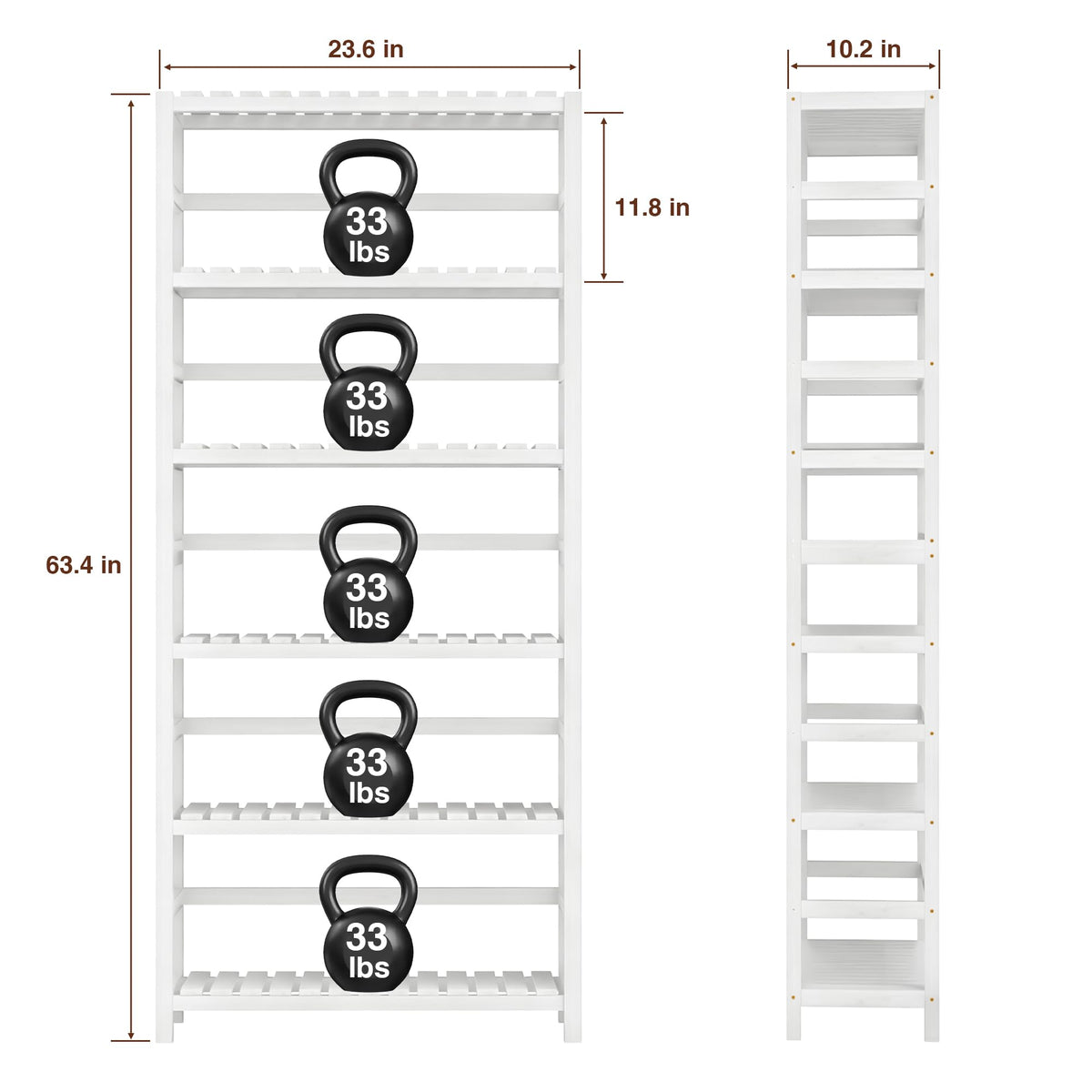 VASMIA 6-Tier Bamboo Shelf,Bamboo Storage Shelving Unit,Tall Bookcase with Adjustable Shelves,Multipurpose Storage Display Shelf for Bathroom, Living Room, Balcony, Kitchen,White