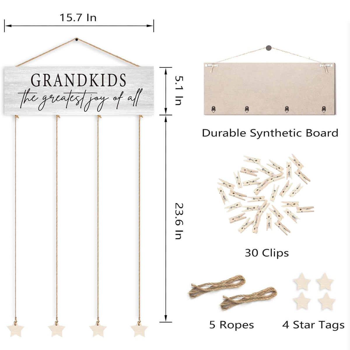 Orchroma Grandkids Picture Frames Collage Wall Decor,Photo Collage Frame for Wall,Gifts for Grandparent from Grandkids,Grandkids Picture Board,Hanging Photo Display with Clips,Picture Hanging Kit