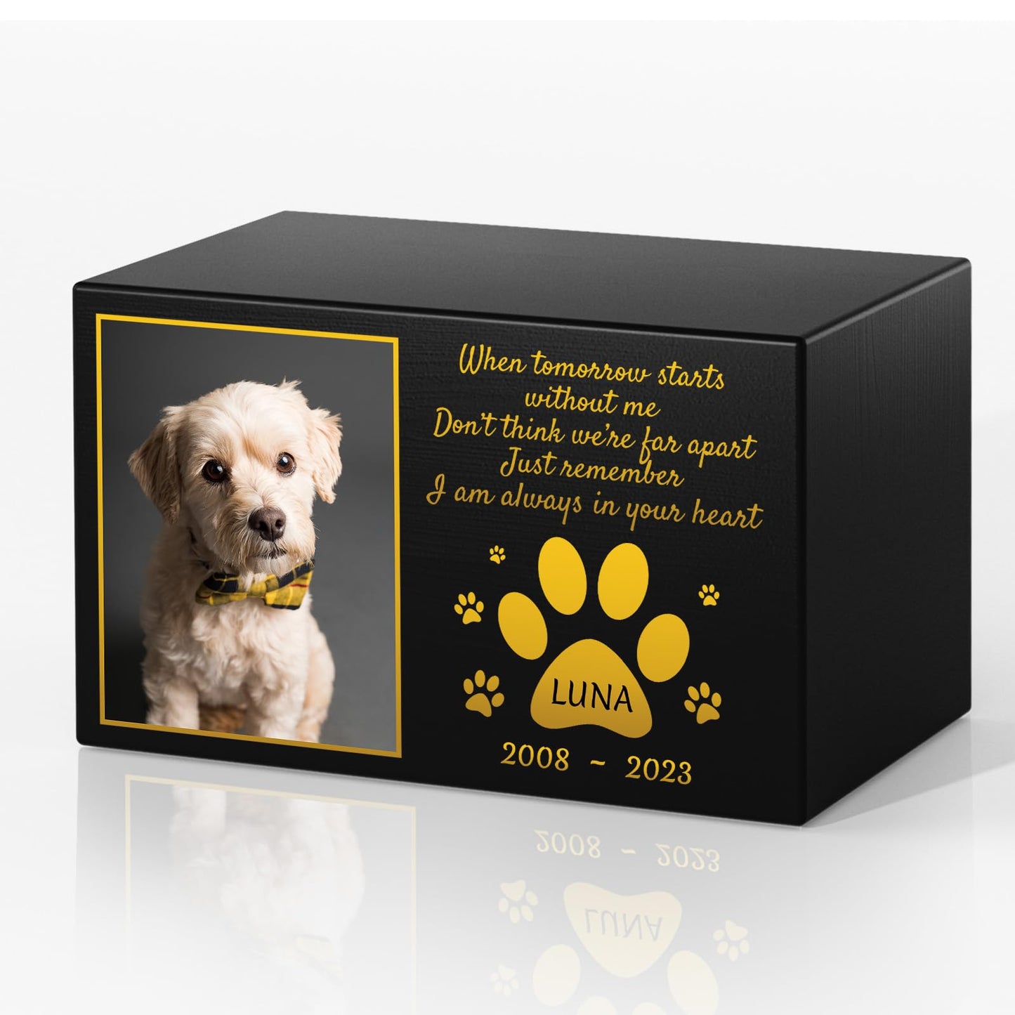 Bemaystar Personalized Pet Urns for Dogs Ashes - Custom Wooden Box with Photo for Pet Memorial Keepsake, Photo Box Pet Cremation Urn, Wood Keepsake Urn for Pet Cremation, Sympathy Gift for Pet Lovers