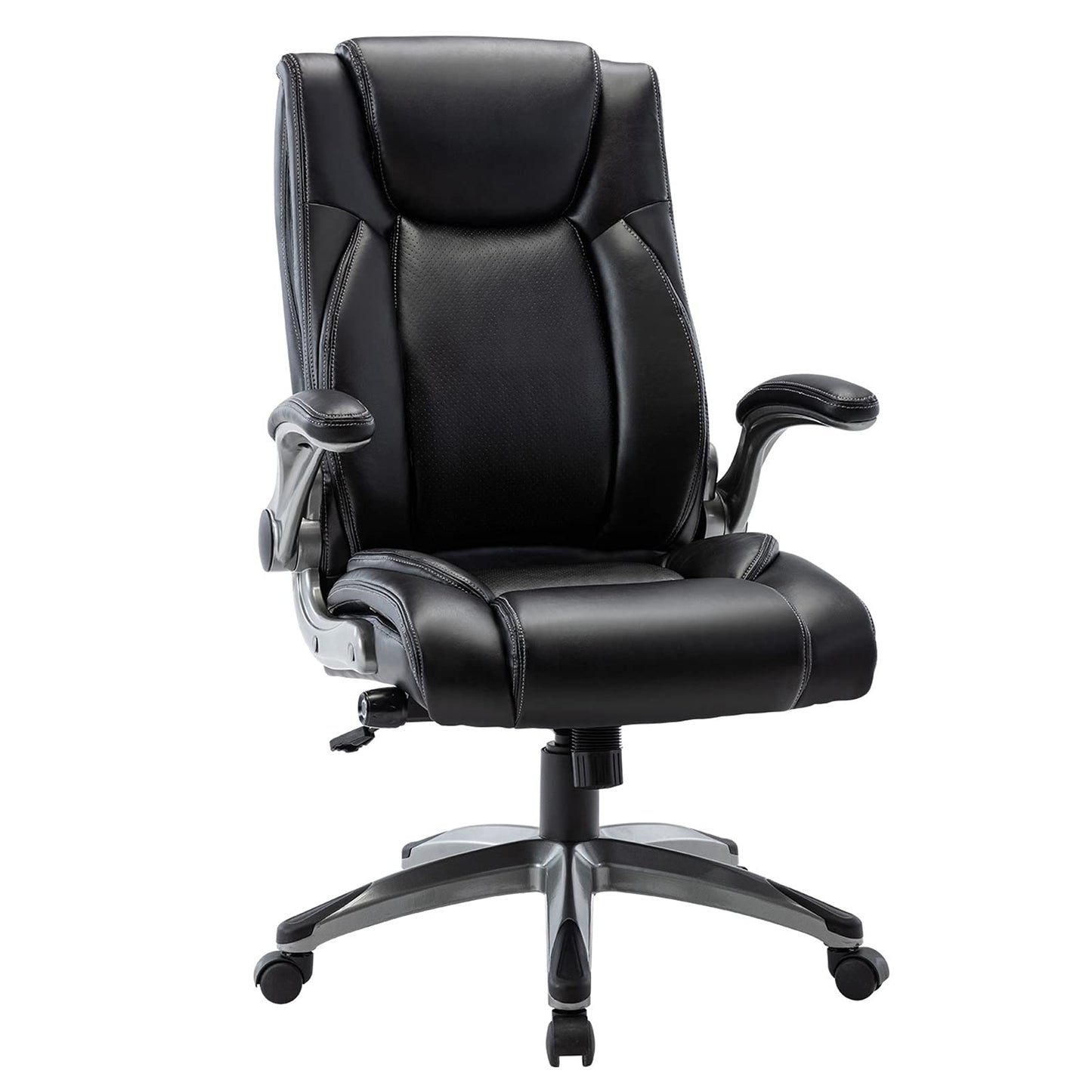 COLAMY High Back Office Chair with Flip-up Arms, Executive Computer Desk Chair Bonded Leather Adjustable Built-in Lumbar Support for School Home and Office