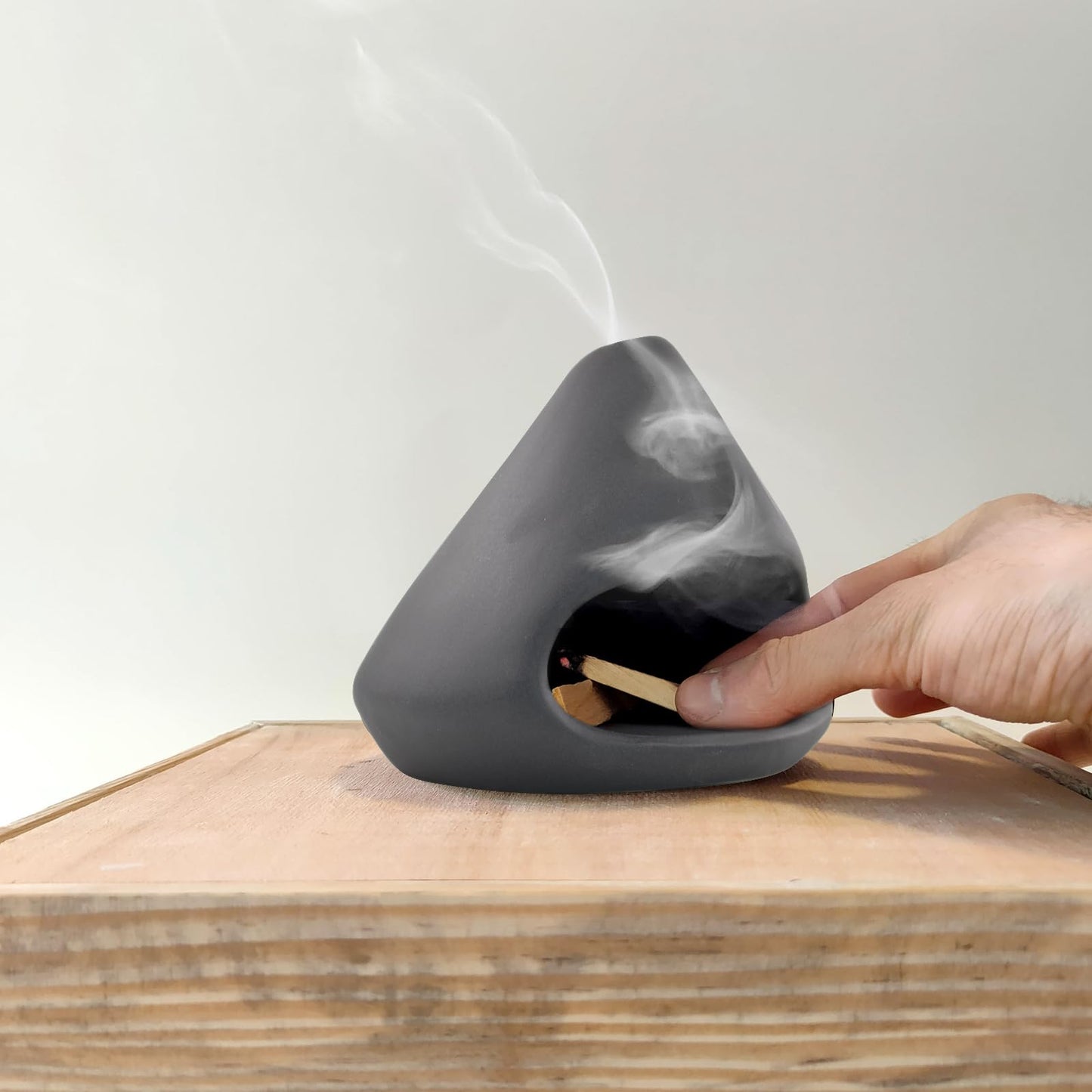 MrMrKura Palo Santo Holder Ceramic Incense Burner Holder Sage Holder for Burning, Ash Catcher Mini Chiminea Unique Home Decor for Meditation/Yoga (Black)
