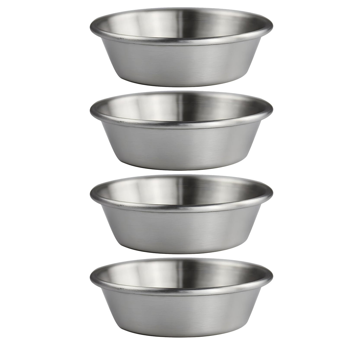 Fkereg 4 Pack Stainless Steel Soy Sauce Dish, 6 oz Dipping Condiment Bowls, Modern Style, Silver, 4.3 Inches, Dishwasher Safe
