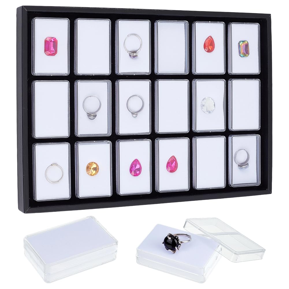 PH PandaHall Gemstone Display Case 18pcs 2.24"x1.46" Diamond Storage Box Gem Display Tray Small Jewelry Organizer Container Gem Jars with Sponge for Collectibles Rhinestone Crystal Beads Small Item