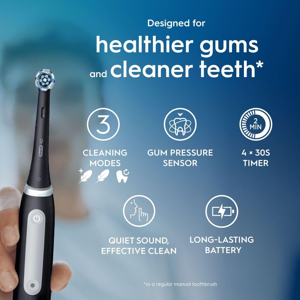 Oral-B iO3 Electric Toothbrushes Adults, Oral B Electric Toothbrush, Gifts for him or her, 1 Toothbrush Head, 3 Modes With Teeth Whitening, Electric Toothbrush, 2 Pin UK Plug, Black