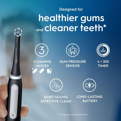 Oral-B iO3 Electric Toothbrushes Adults, Oral B Electric Toothbrush, Gifts for him or her, 1 Toothbrush Head, 3 Modes With Teeth Whitening, Electric Toothbrush, 2 Pin UK Plug, Black