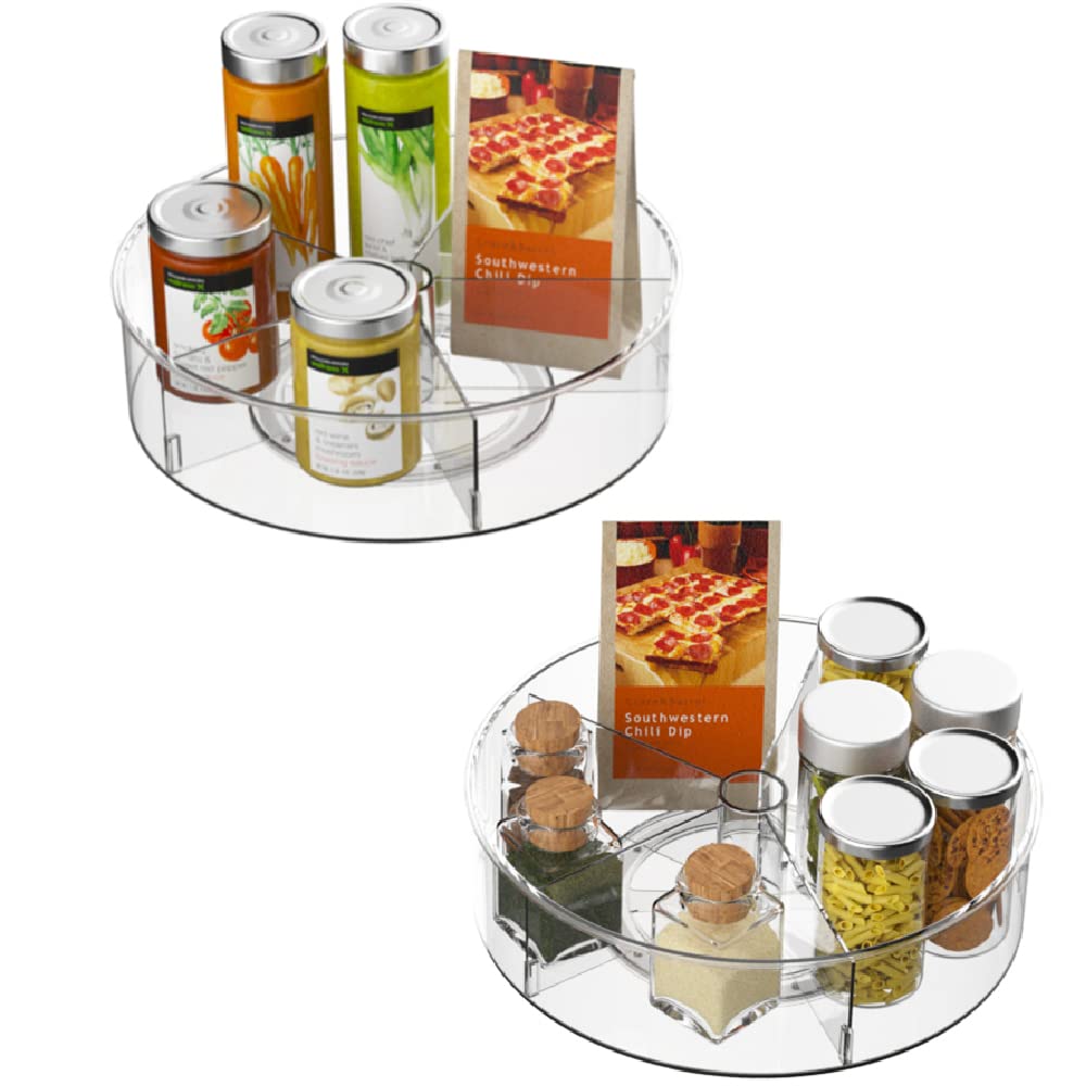 Lazy Susan Turntable Spice Rack Organizer, Food Storage Container Rotating Condiments Spinning Organizer for Kitchen Cabinets Pantry Refrigerator Countertops,Set of 2